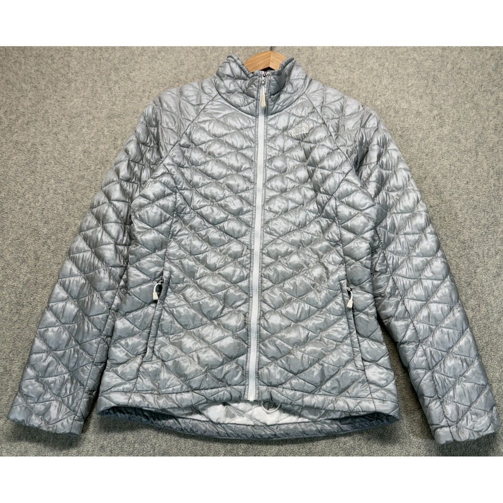 The North Face Womens Thermoball Puffer Jacket Gray Full-Zip Outdoor Insulated S